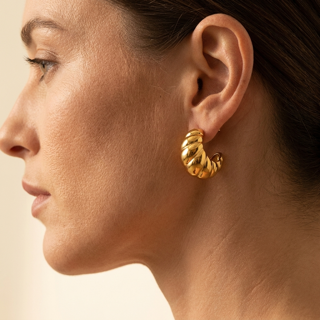 Croissant Ribbed Huggies — 18k Gold-Plated Steel