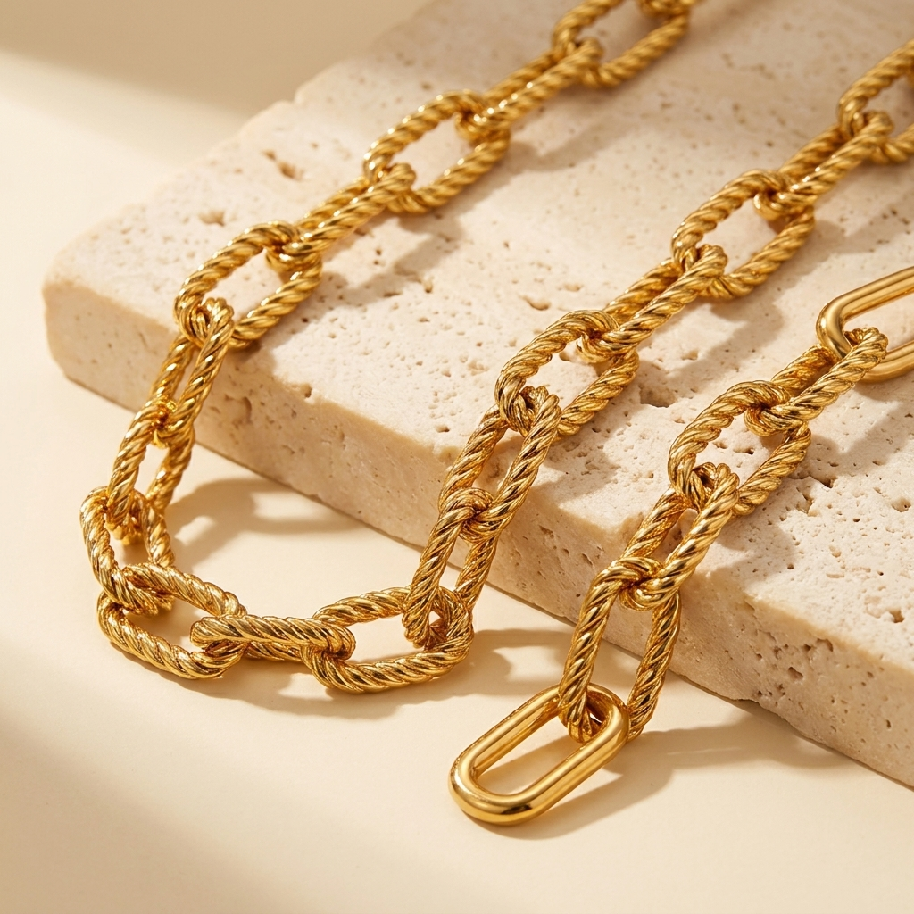 Paperclip Bold Set — Necklace & Bracelet, 18k Gold-Plated