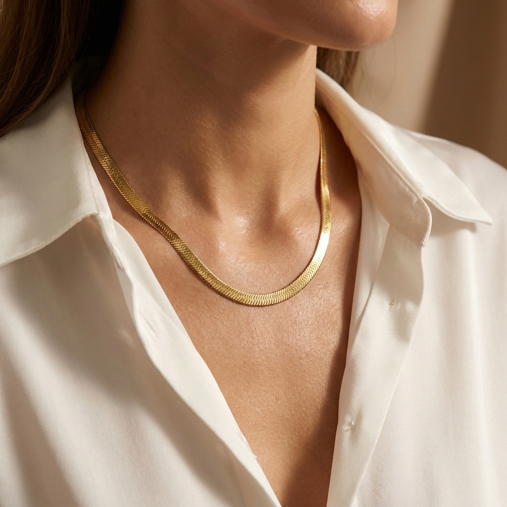 Sirena Herringbone Chain — 18k Gold-Plated Steel